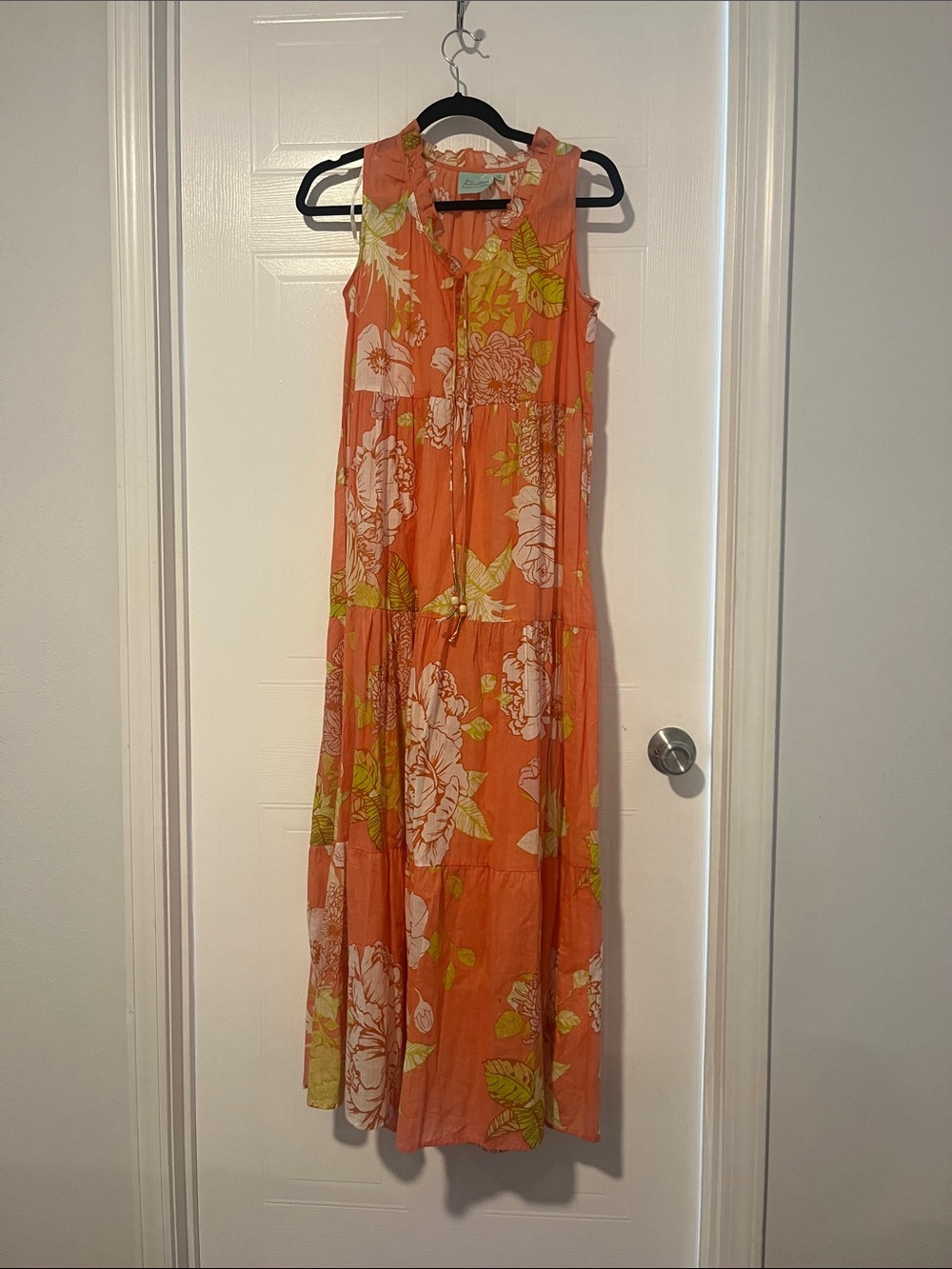 100% cotton Sleeveless Coral Floral Maxi Dress